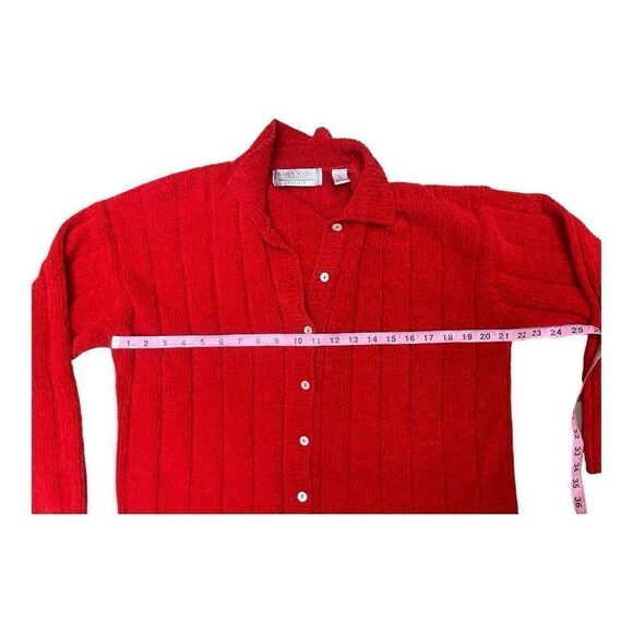 Vintage Karen Scott Red Chenille Button Up Sweater L Soft Cozy Holiday Classic - Picture 3 of 6